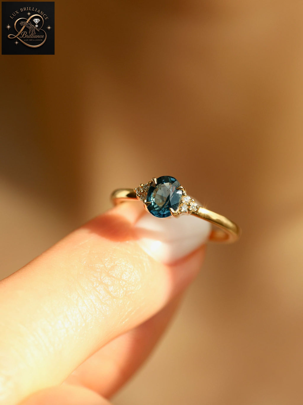 Oval Cut Ocean Blue Sapphire Engagement Ring | 14K Yellow Gold Cluster Band Vintage Inspired Ring