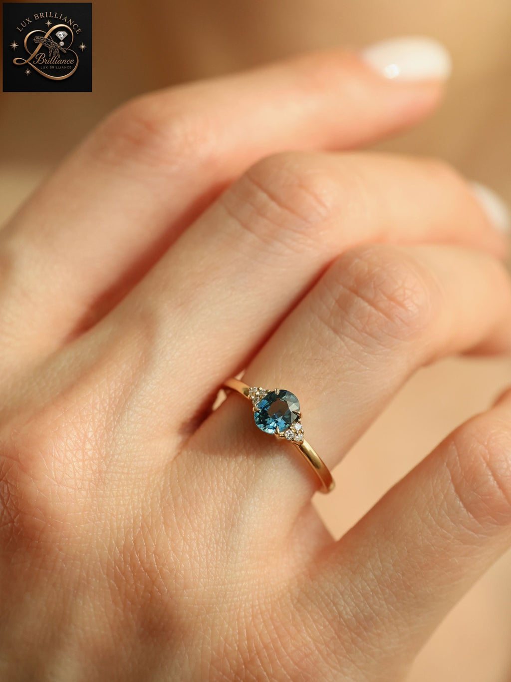 Oval Cut Ocean Blue Sapphire Engagement Ring | 14K Yellow Gold Cluster Band Vintage Inspired Ring