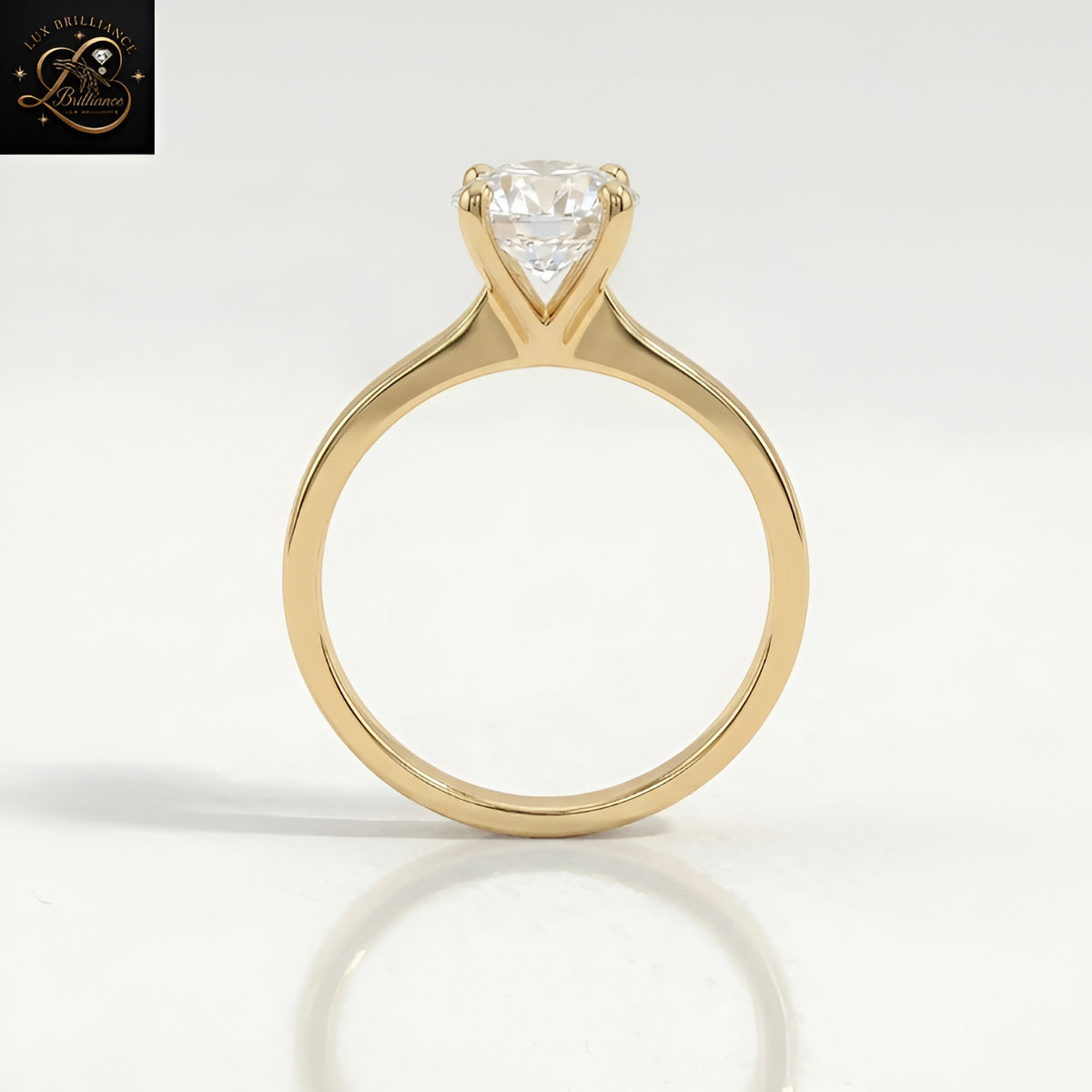 Tapered Round Solitaire Engagement Ring | 18K Lab Diamond Solitaire 4-Prong Sleek Plain Band | Gift For Her (Copy) (Copy) (Copy) (Copy)
