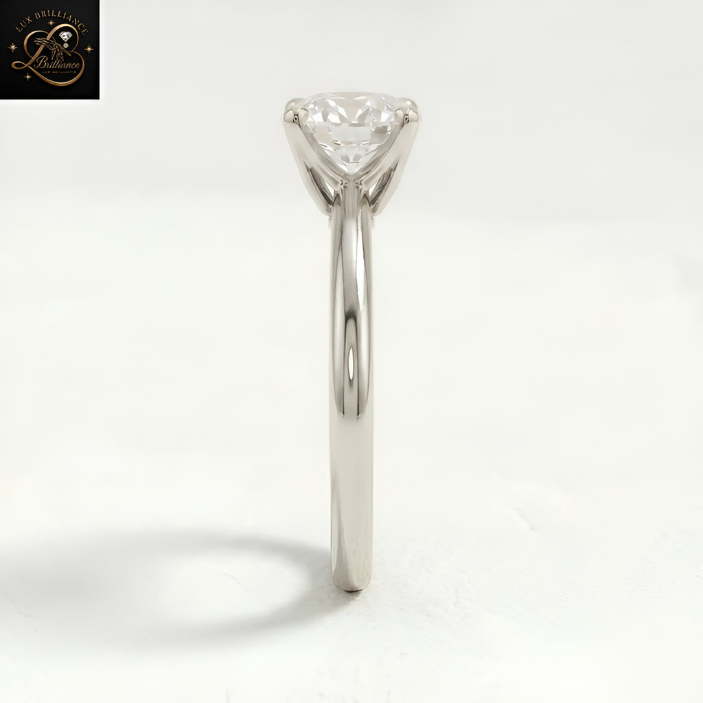 Unique 6-Prong Round Solitaire Engagement Ring | Brilliant Lab Diamond sleek Plain Band | Gift For Her