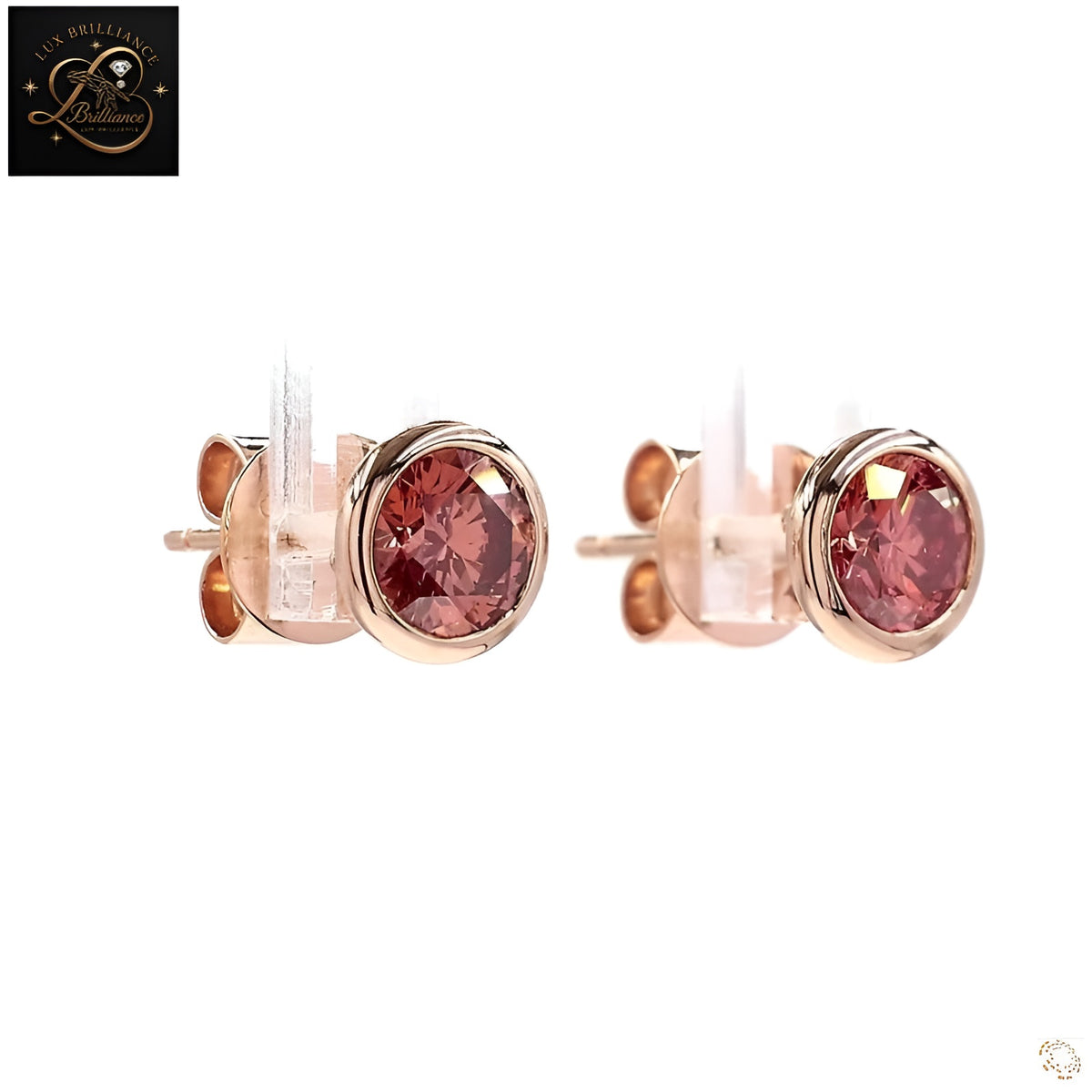 Round Cut Pink Lab-Grown Diamond Bezel Set Stud Earrings | 14K rose gold comfortable push-back posts Earrings