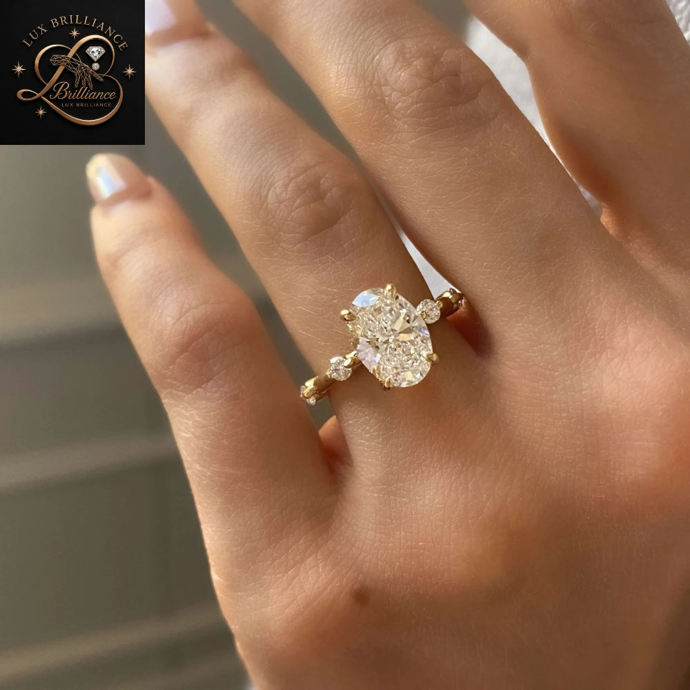 Unique Oval Cut Diamond Engagement Ring with  in 14K / 18K Yellow Gold | Wedding Ring For Her