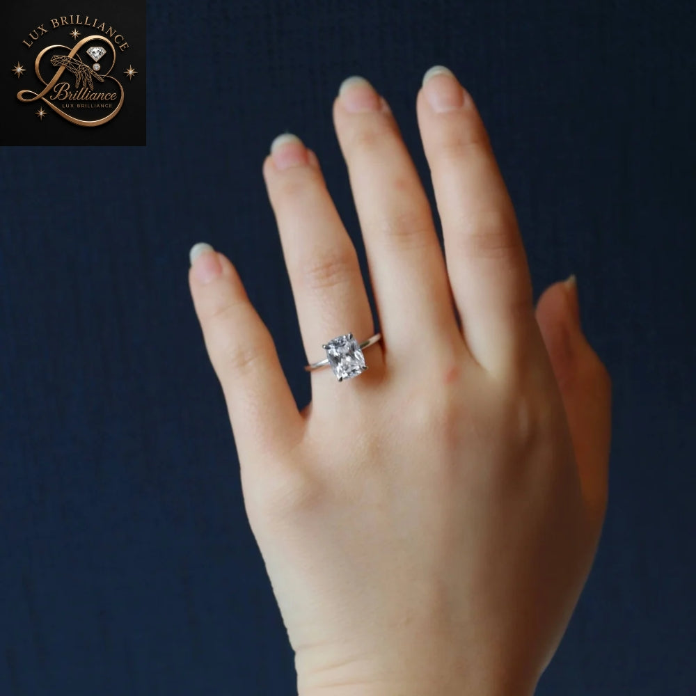 Elongated Cushion Cut Diamond Engagement Ring | 18k White Gold Ring | Gift For Ring