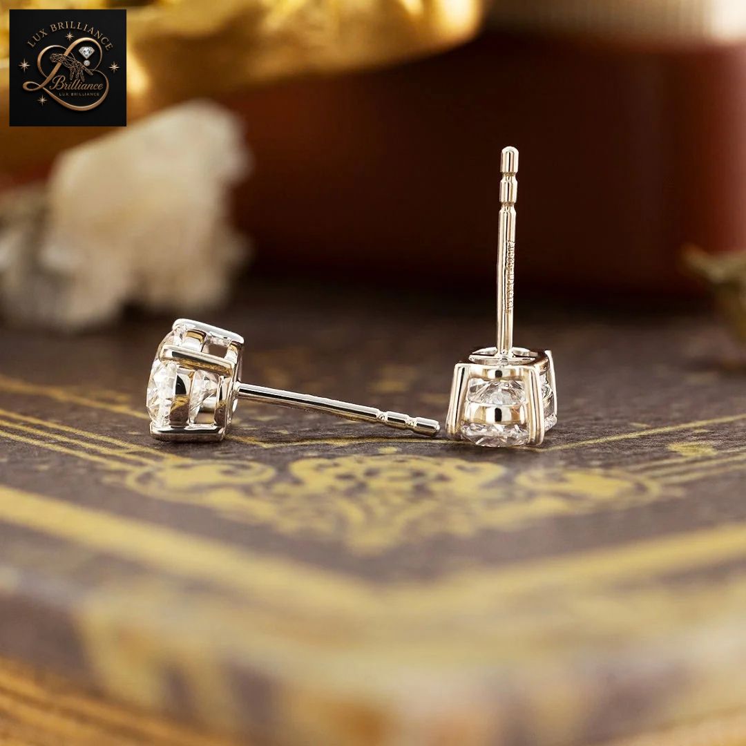 Oval Diamond Solitaire Screw Back Stud Earrings | Solid 14K Gold