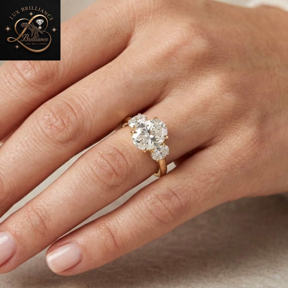 Oval Cut Three Stone Lab Ground Diamond Engagement Ring | Oval Trilogy Timeless Ring | Gift For Her (Copy) (Copy) (Copy) (Copy)
