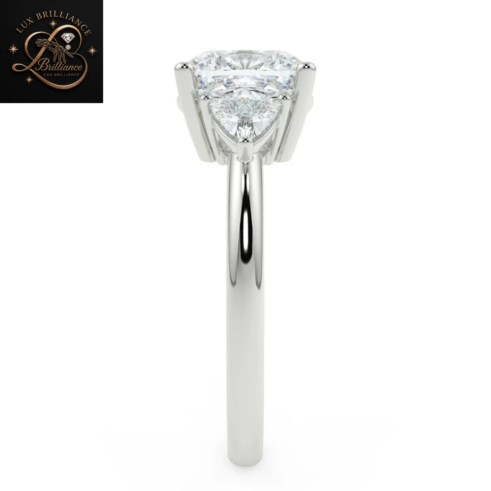 Cushion Cut Three Stone Diamond Engagement Ring |Trillion Side Stones timeless Ring | Gift For Ring