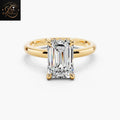 Simple Emerald Diamond Engagement Ring | Hidden Halo Solitaire Yellow Gold Ring