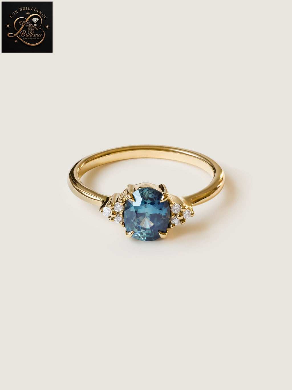 Oval Cut Ocean Blue Sapphire Engagement Ring | 14K Yellow Gold Cluster Band Vintage Inspired Ring