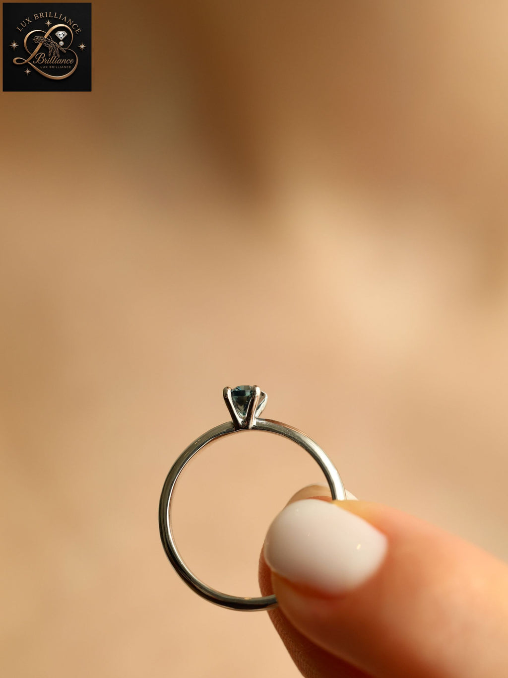 Oval Cut Ocean Teal Sapphire Solitaire Ring | White Gold Minimalist Engagement Ring