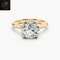 Round Cut Solitaire Anniversary Ring with Hidden Halo| 14K Yellow Gold Bridal Ring
