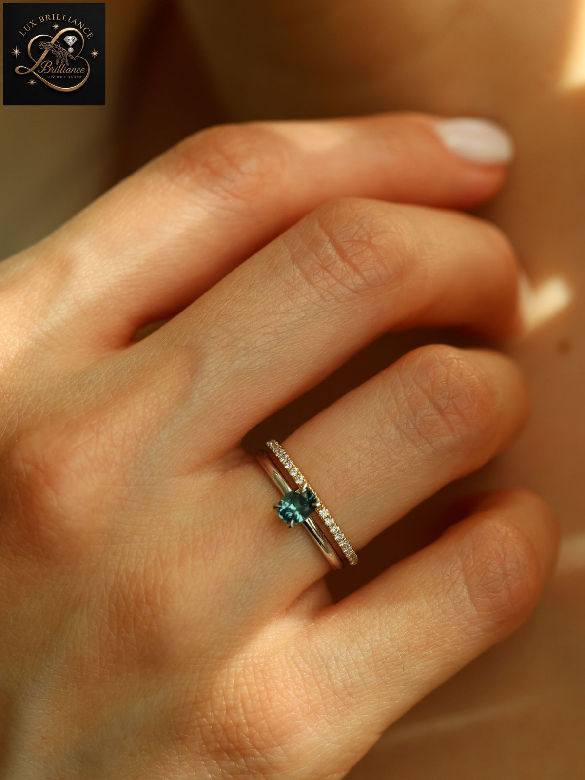 Oval Cut Ocean Teal Sapphire Solitaire Ring | White Gold Minimalist Engagement Ring