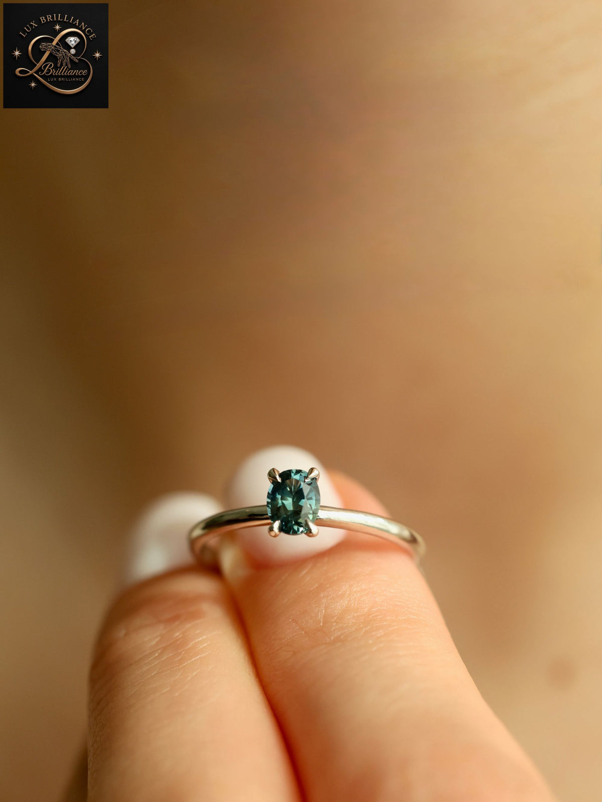 Oval Cut Ocean Teal Sapphire Solitaire Ring | White Gold Minimalist Engagement Ring