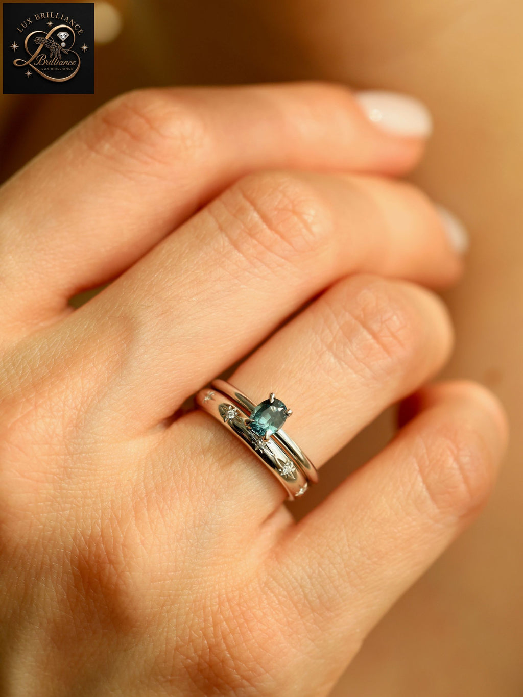 Oval Cut Ocean Teal Sapphire Solitaire Ring | White Gold Minimalist Engagement Ring