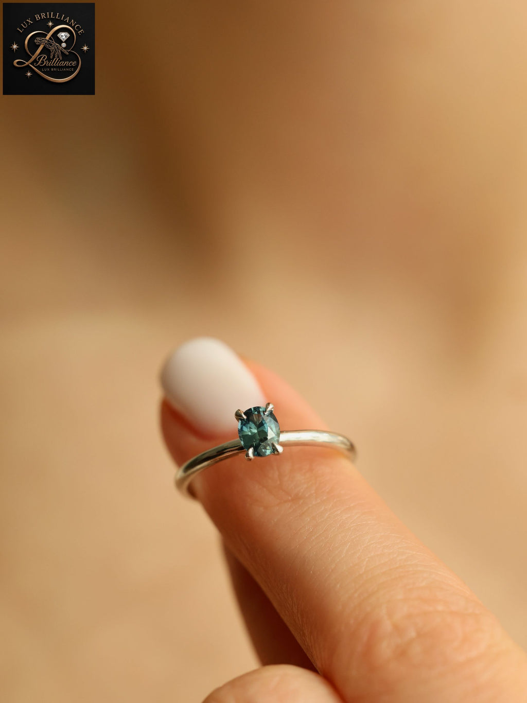 Oval Cut Ocean Teal Sapphire Solitaire Ring | White Gold Minimalist Engagement Ring