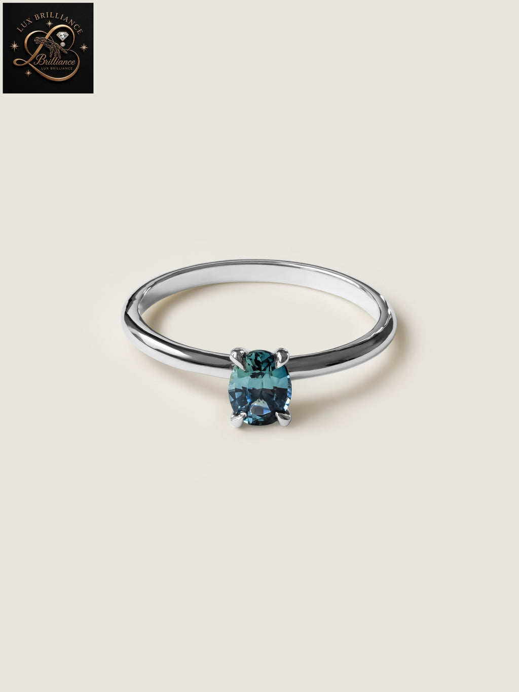 Oval Cut Ocean Teal Sapphire Solitaire Ring | White Gold Minimalist Engagement Ring