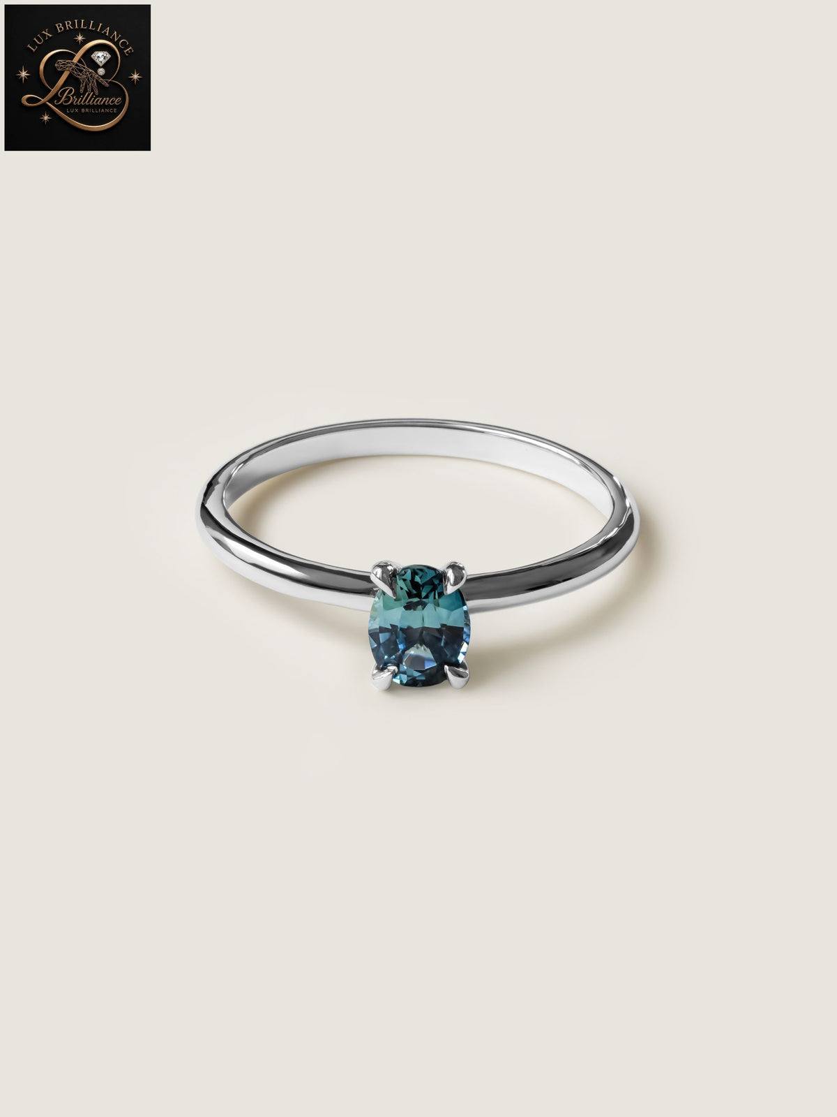 Oval Cut Ocean Teal Sapphire Solitaire Ring | White Gold Minimalist Engagement Ring