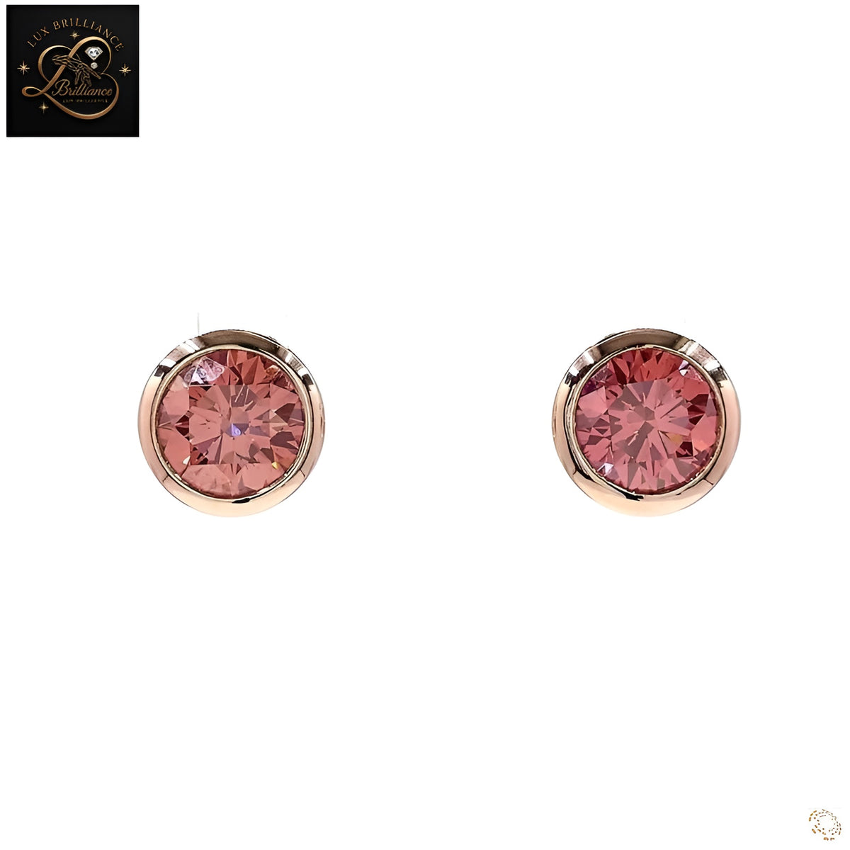 Round Cut Pink Lab-Grown Diamond Bezel Set Stud Earrings | 14K rose gold comfortable push-back posts Earrings