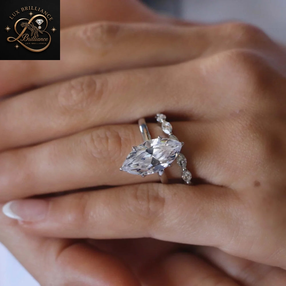Marquise Cut Solitaire Diamond Engagement Ring |  Simple 6 Prong White Gold Ring | Promise Ring For Gift