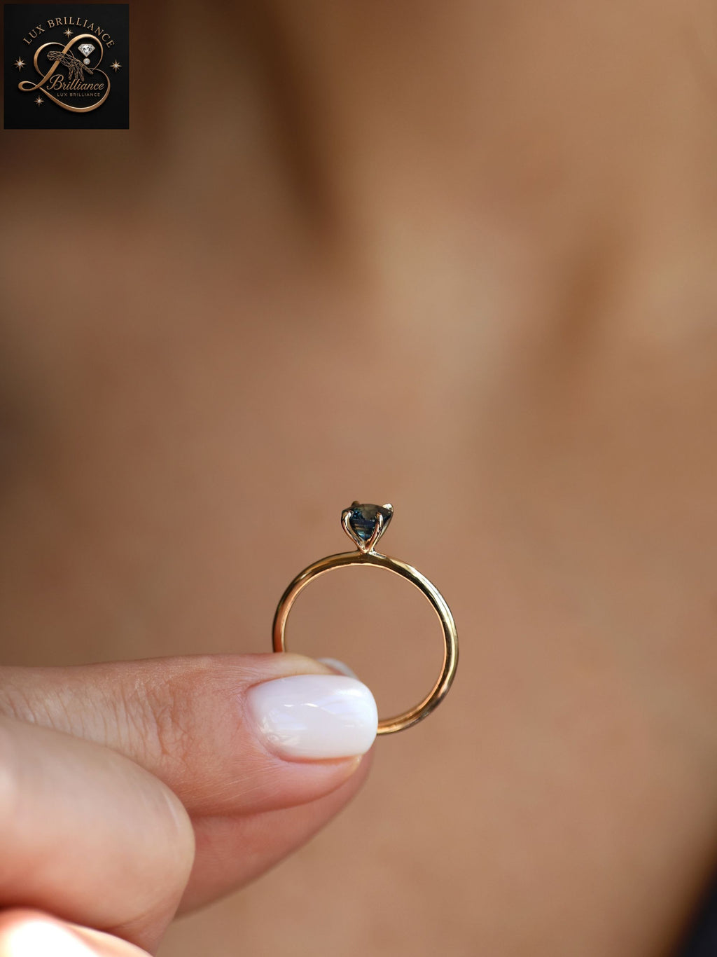 Oval Cut Ocean Blue Sapphire Ring | 14K Yellow Gold Solitaire Engagement Ring