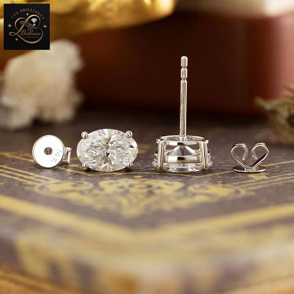 Oval Diamond Solitaire Screw Back Stud Earrings | Solid 14K Gold