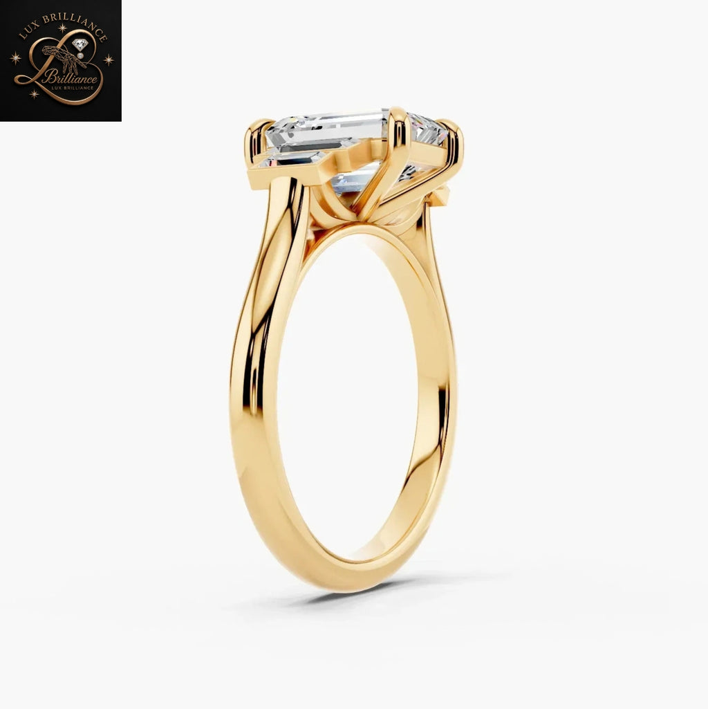 Unique  Emerald Cut Diamond Five -Stone Engagement Ring with Tapered Baguette Side Stones