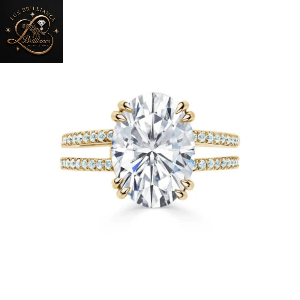 Oval Diamond Split Band Engagement Ring | Trendy Split Shank Solitaire Gold Ring | Gift For Her