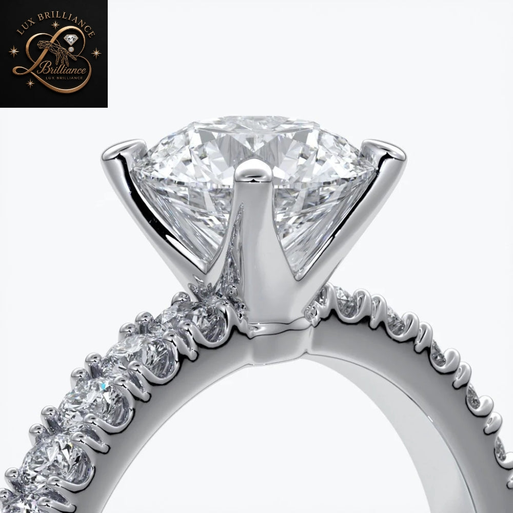 Half-Eternity Round Cut Engagement Ring | Lab Ground Shared Prong - Pave Diamond Ring | Gift For Her (Copy) (Copy) (Copy)