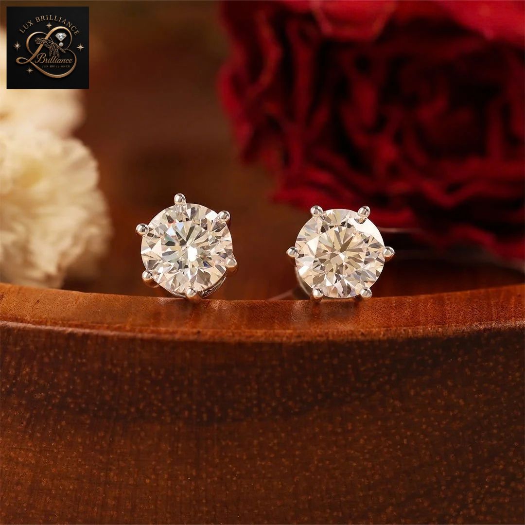 Classic 6-Prong Round Diamond Solitaire Studs | Solid White Gold