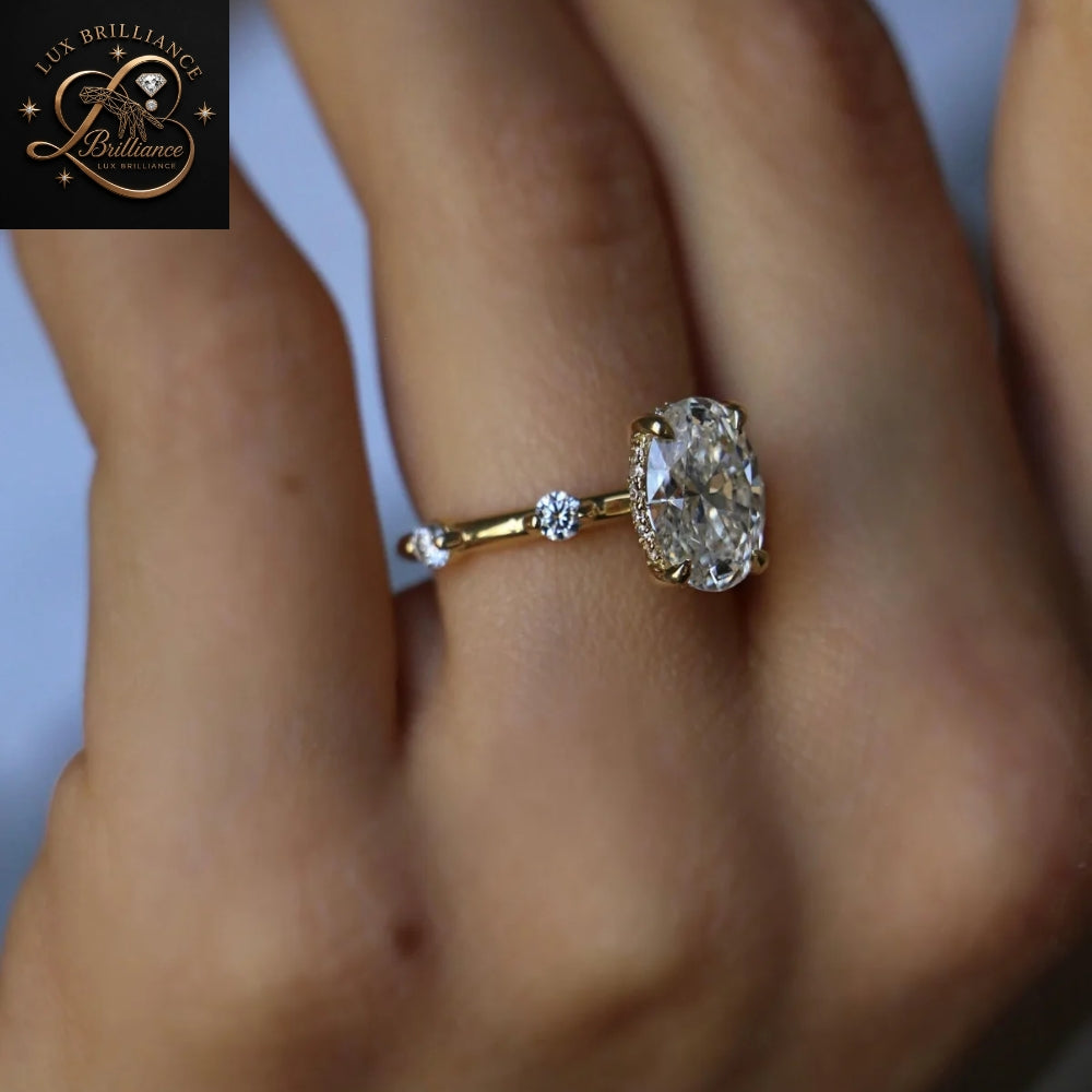 Unique Oval Cut Diamond Engagement Ring with  in 14K / 18K Yellow Gold | Wedding Ring For Her