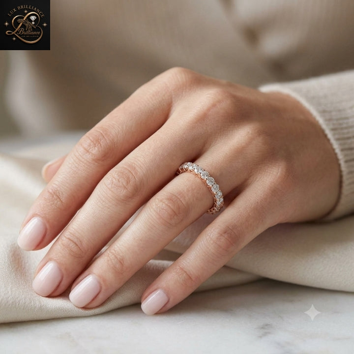 18k Yellow Gold Diamond Pave Eternity Band | Micro Pave Wedding Ring | Gift For Her