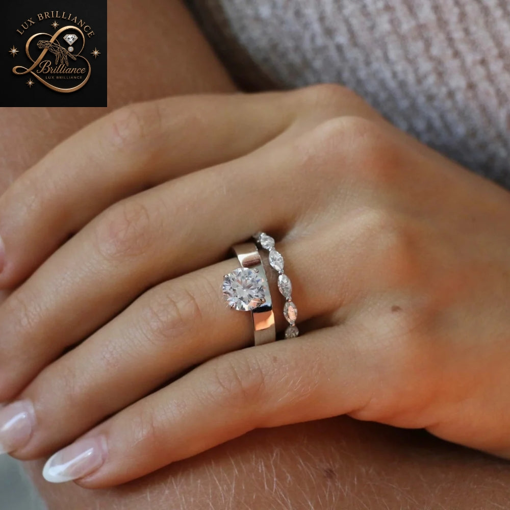 3Ct Round Diamond Solitaire Ring | Modern Wide Band Ring | Primes Ring
