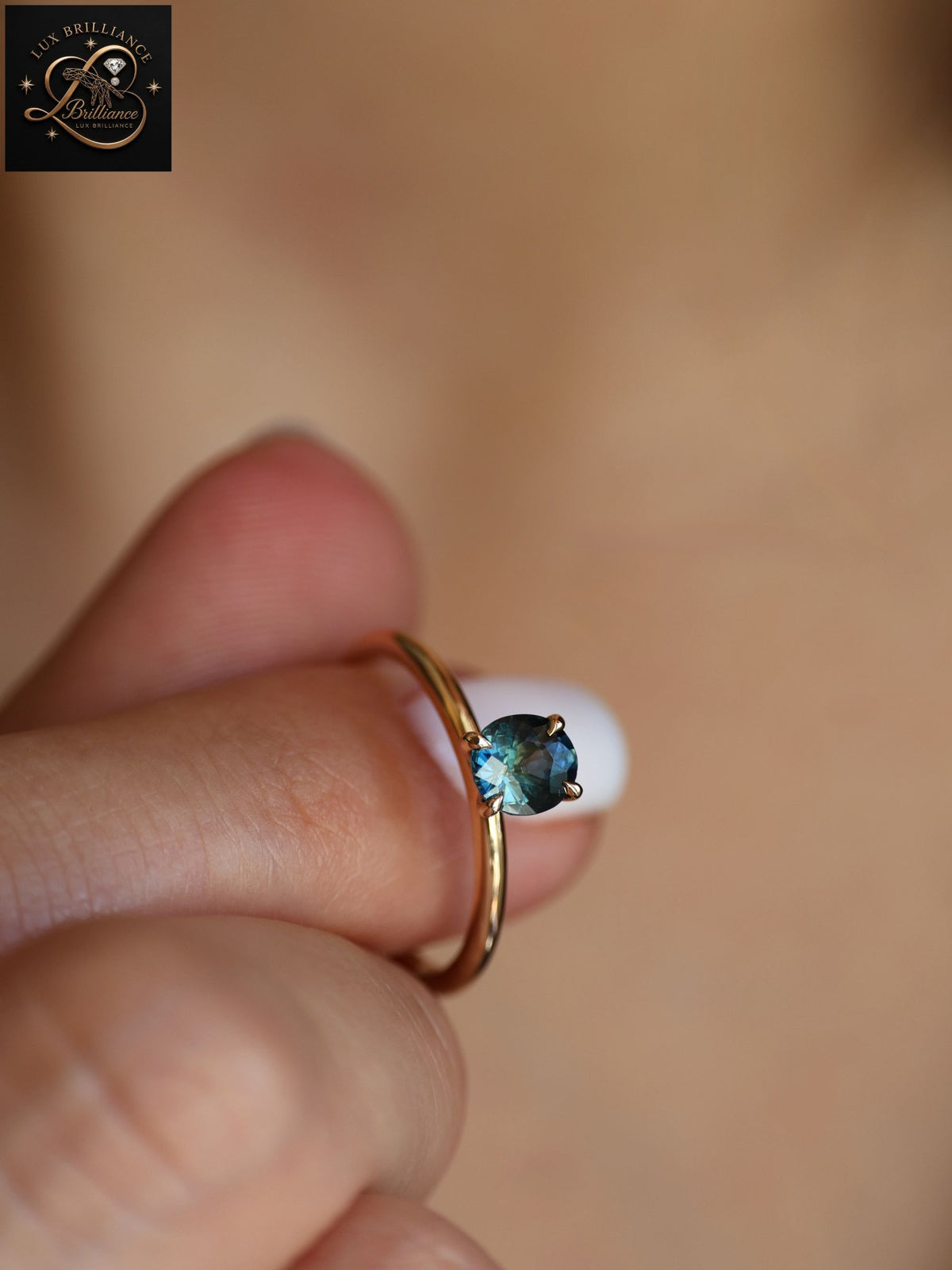 Oval Cut Ocean Blue Sapphire Ring | 14K Yellow Gold Solitaire Engagement Ring