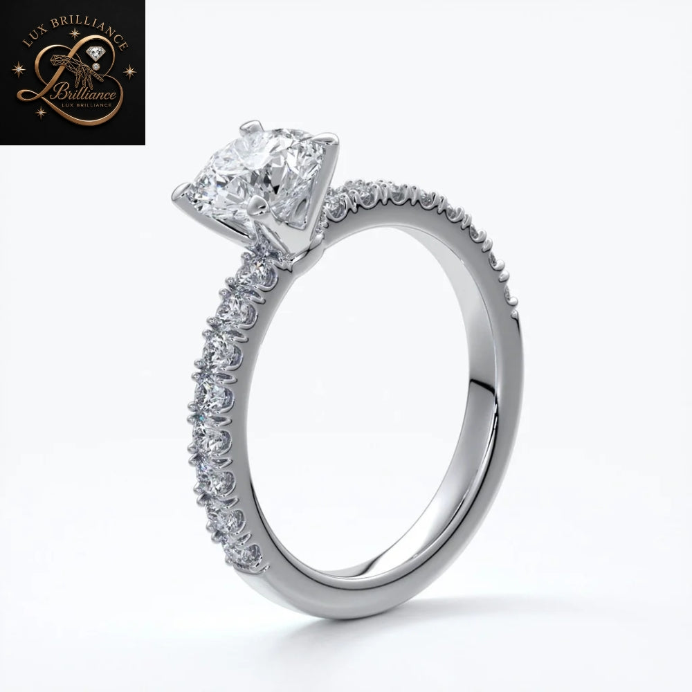 Half-Eternity Round Cut Engagement Ring | Lab Ground Shared Prong - Pave Diamond Ring | Gift For Her (Copy) (Copy) (Copy)