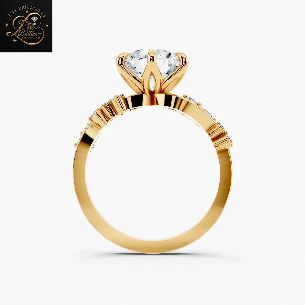 Unique 2.5 CT Round Cut Cluster Engagement Ring | 14K Yellow Gold Tulip Solitaire Ring