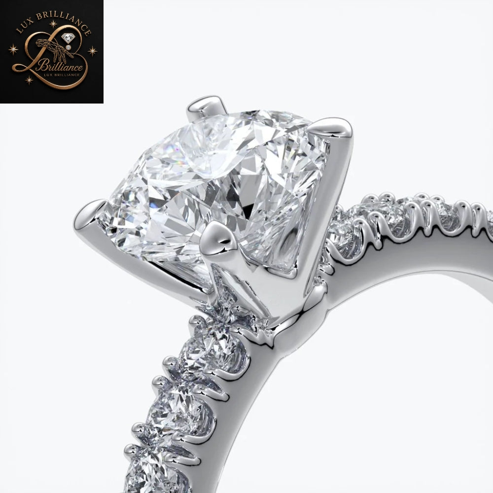 Half-Eternity Round Cut Engagement Ring | Lab Ground Shared Prong - Pave Diamond Ring | Gift For Her (Copy) (Copy) (Copy)