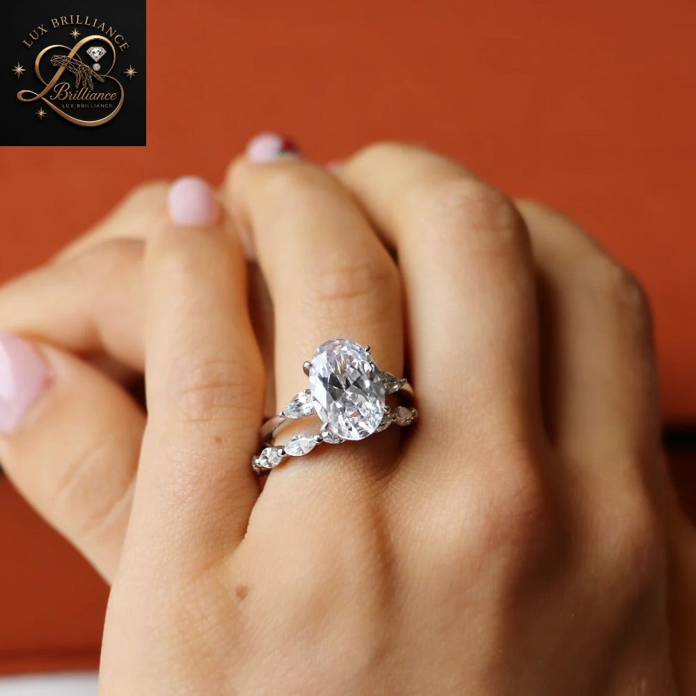 14K Oval & Pear Diamond Engagement Ring | Dainty Three Stone Gold Ring | Gift For Her