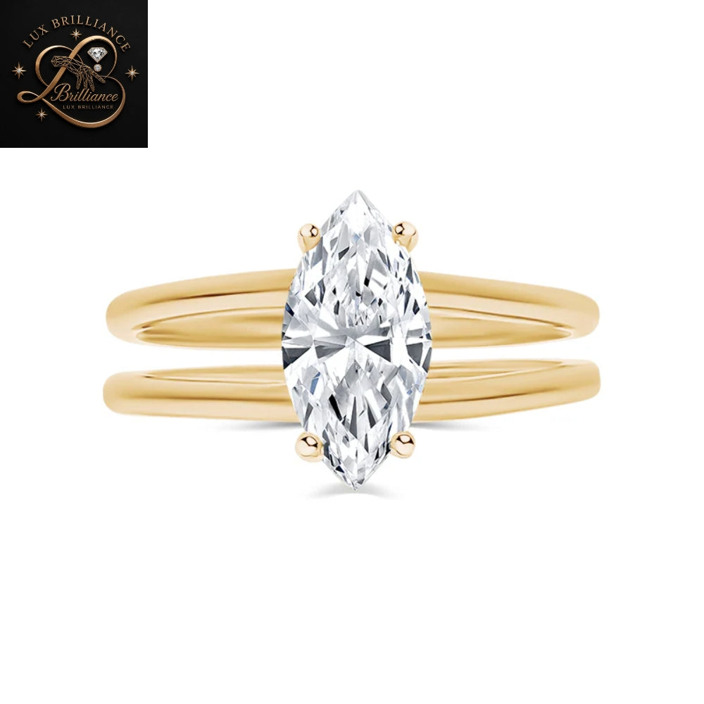 1.50 Ct Marquise Cut Diamond Engagement Ring | 14K Yellow Gold Double Band Solitaire Ring for Women