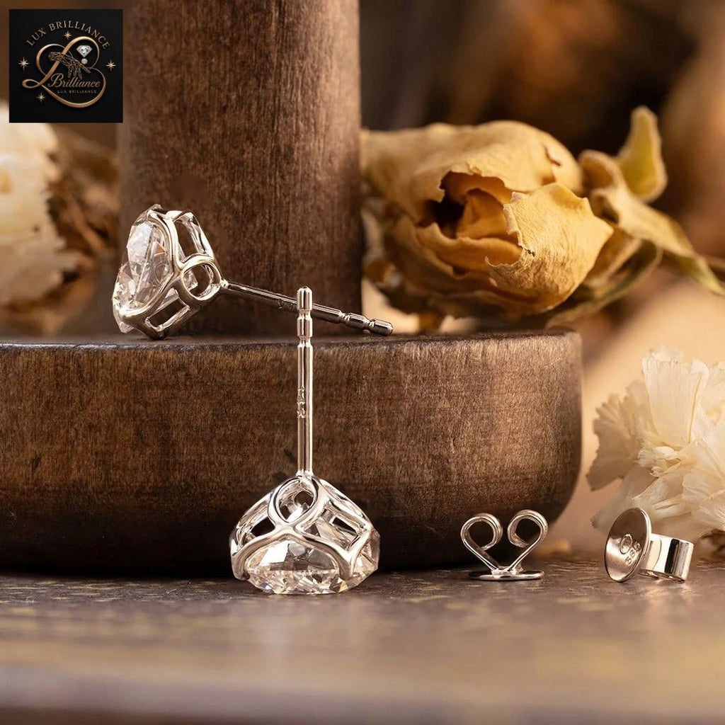 14K Gold Princess Cut Diamond Solitaire Stud Earrings | Screw Backs