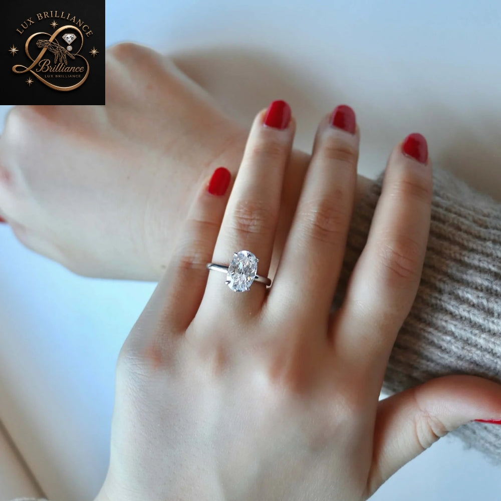 Simple Oval Diamond Engagement Ring |  18k White Gold Ring | Anniversary Ring For Gift