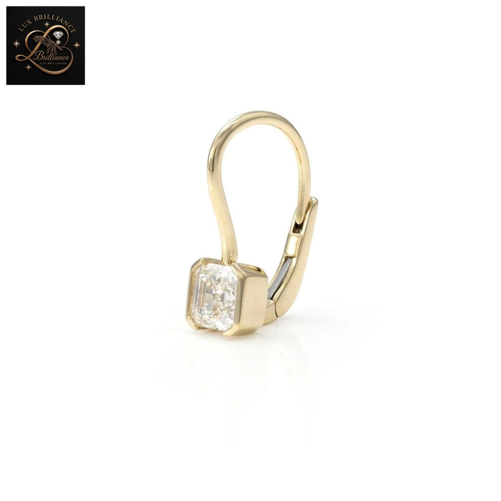 Bezel Set Asscher Cut Diamond Lever back Earrings | Solid Gold Solitaire Dangles