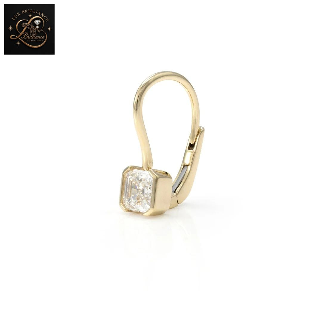 Bezel Set Asscher Cut Diamond Lever back Earrings | Solid Gold Solitaire Dangles