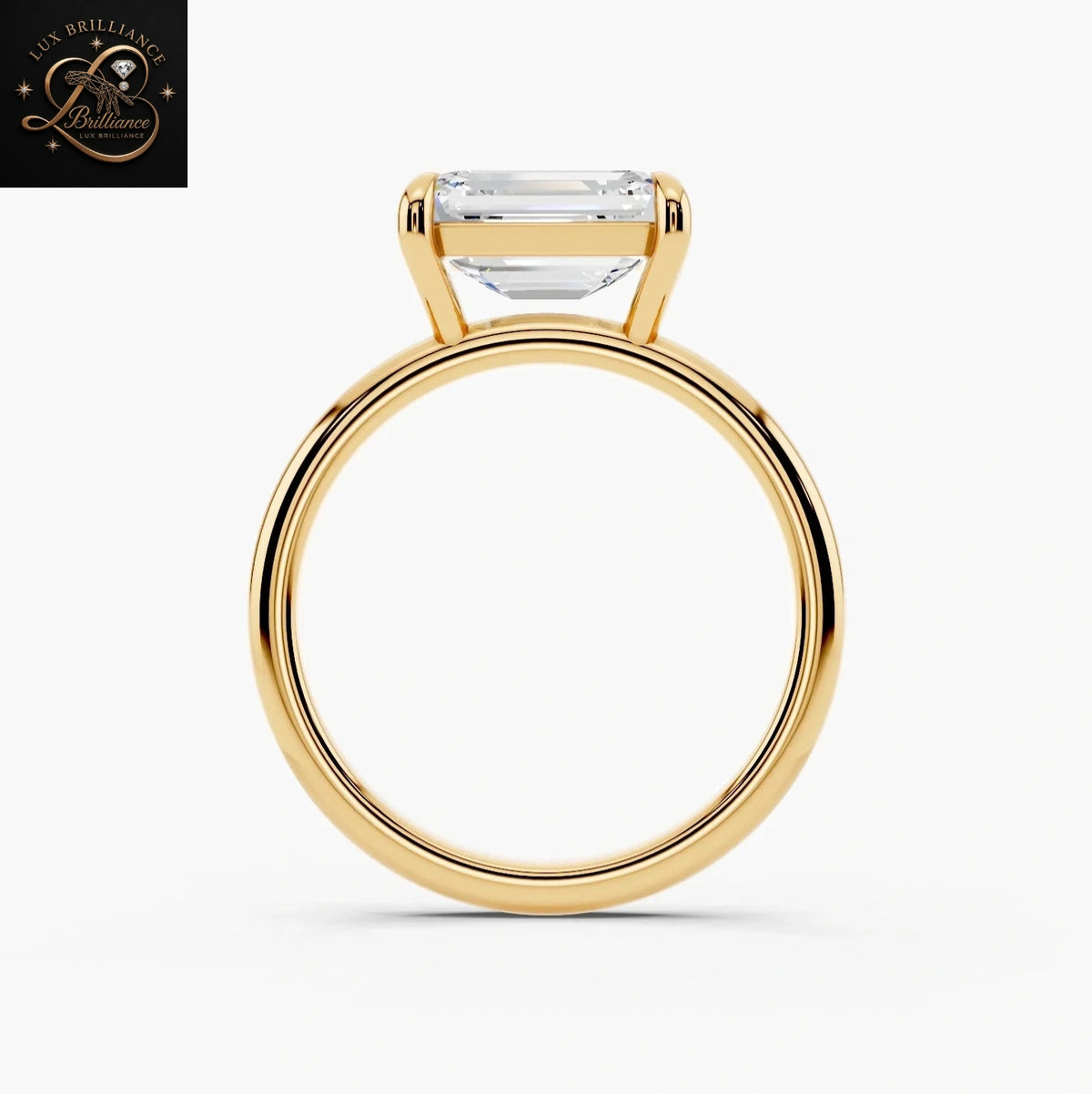 East-West Emerald Cut Solitaire Engagement Ring in 14K Yellow Gold