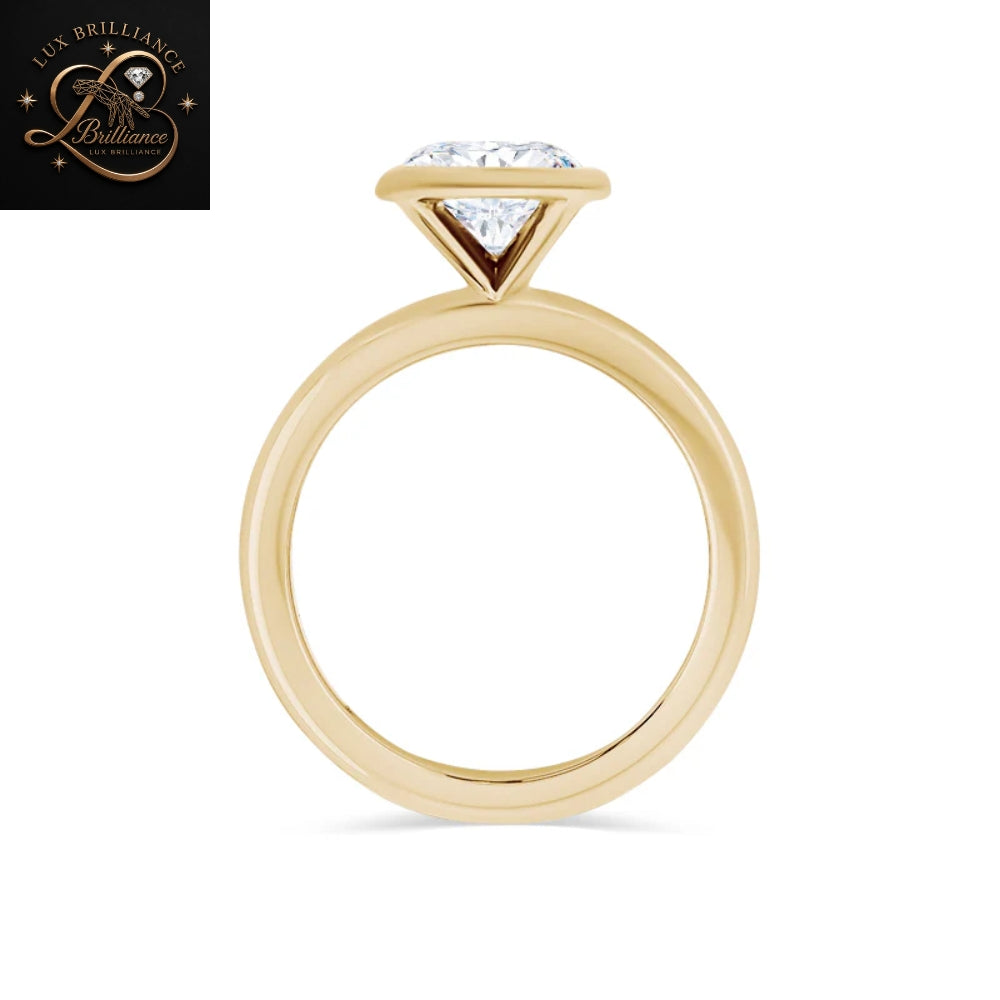Oval Bezel Lab Diamond Engagement Ring | Modern Horizontal Full Bezel Set Gold Ring | Gift For Her