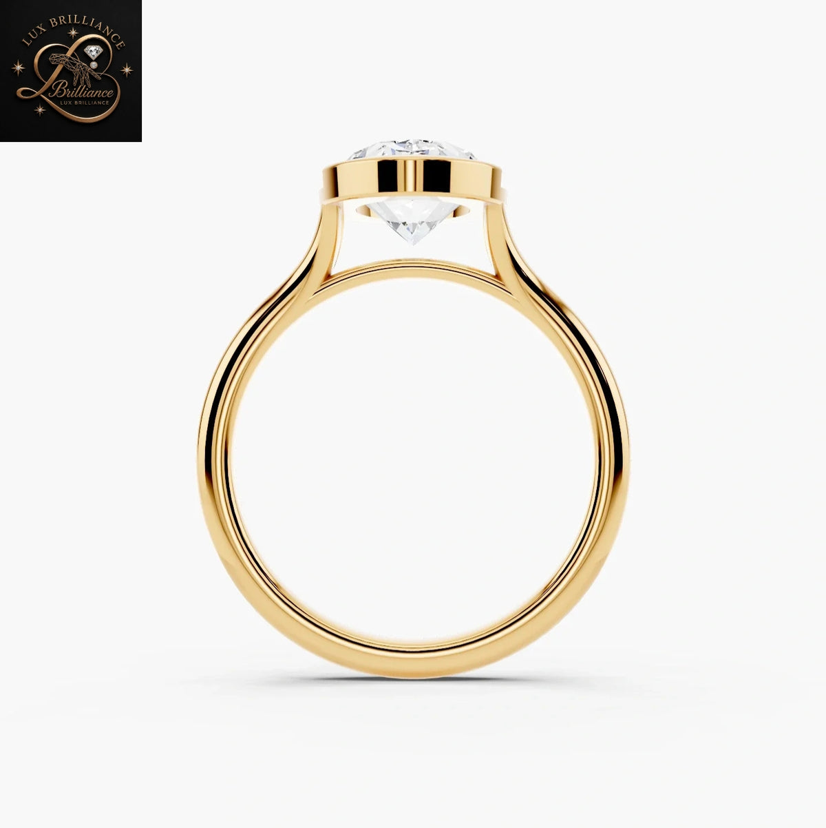 Oval Cut Bezel Set Solitaire Engagement Ring | 14K Yellow Gold Ring