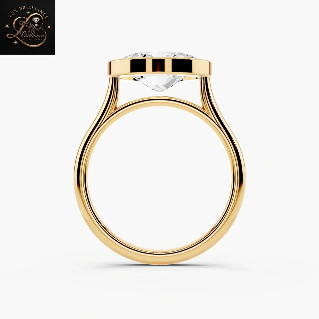East-West Oval Cut Diamond Bezel Set Solitaire Engagement Ring | 14K Yellow Gold Promise Ring