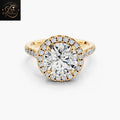 2 CT Round Brilliant Cut Diamond Halo Engagement Ring with Pavé Band | 14K Yellow Gold Promise Ring