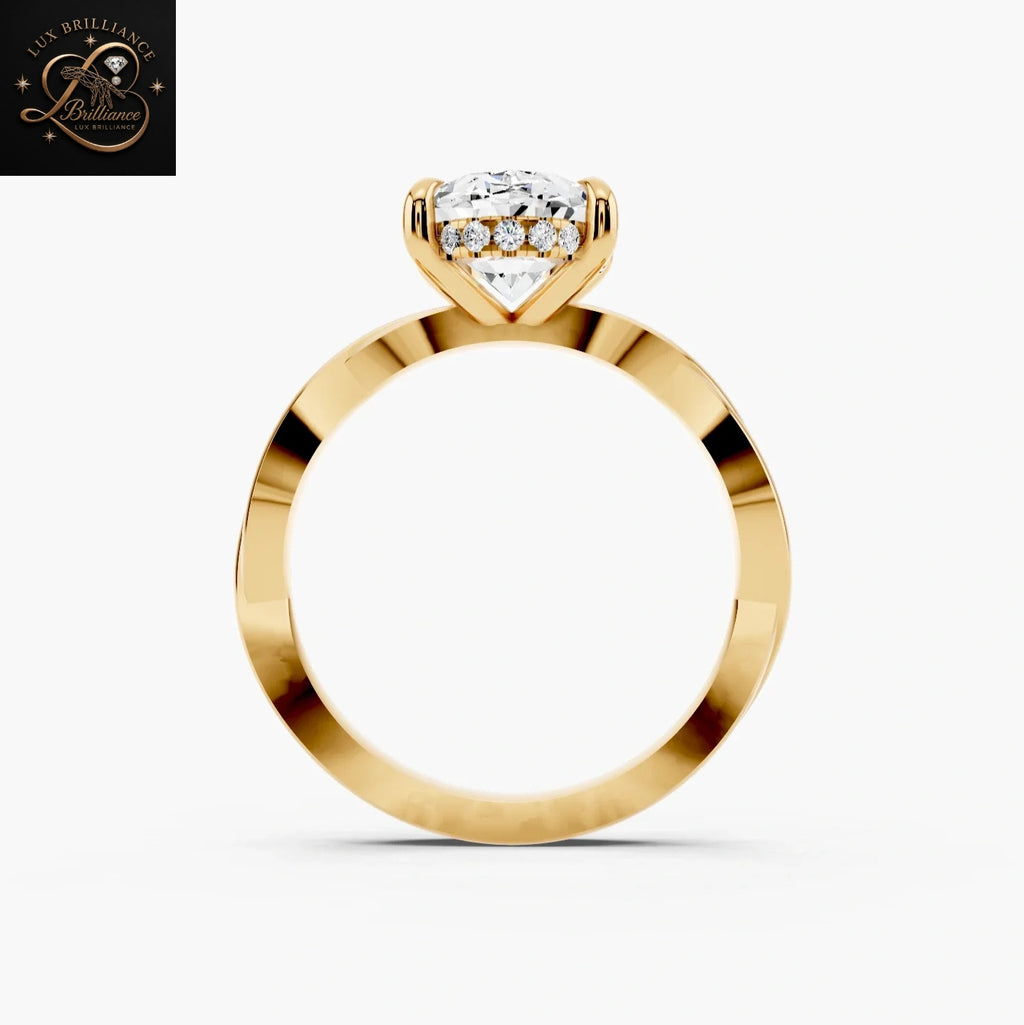 Unique Oval Cut Diamond Engagement Ring | 14k Gold Hidden Halo Gift Ring