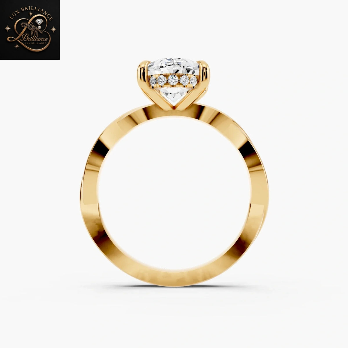 Unique Oval Cut Diamond Engagement Ring | 14k Gold Hidden Halo Gift Ring