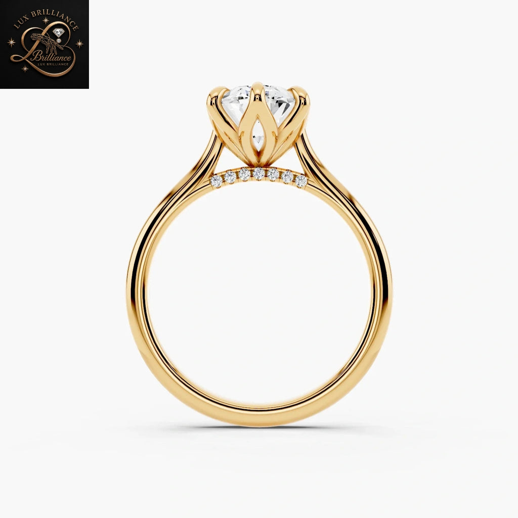 2ct Oval Lab Grown Diamond Engagement Ring | Tulip Basket and Hidden Halo Ring