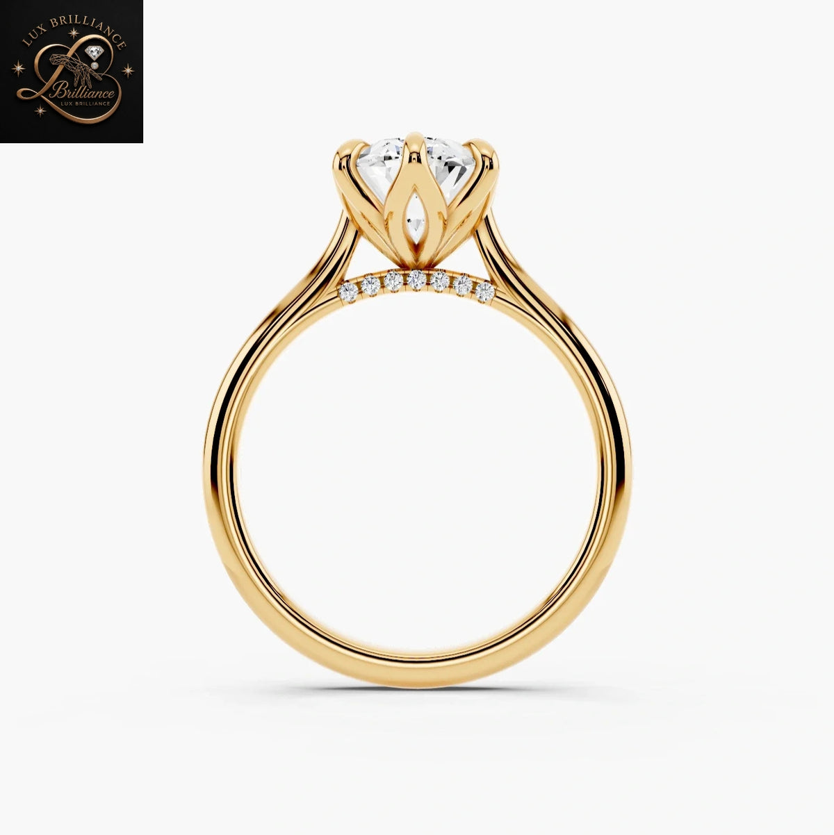 2ct Oval Lab Grown Diamond Engagement Ring | Tulip Basket and Hidden Halo Ring